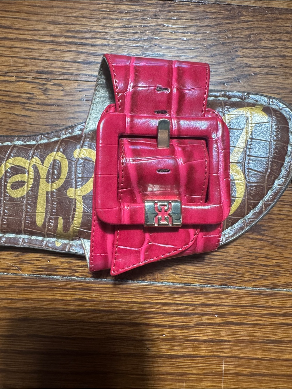 Sam Edelman Pink Croc Embossed Buckle Slide Size 7.5 - Picture 11 of 13